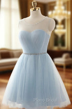 Cute Light Blue Homecoming Dresses With Belt, Lovely Short Formal Prom Dresses