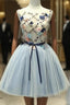 Cute Light Blue Short Tulle Homecoming Dresses, Blue Formal Prom Dresses