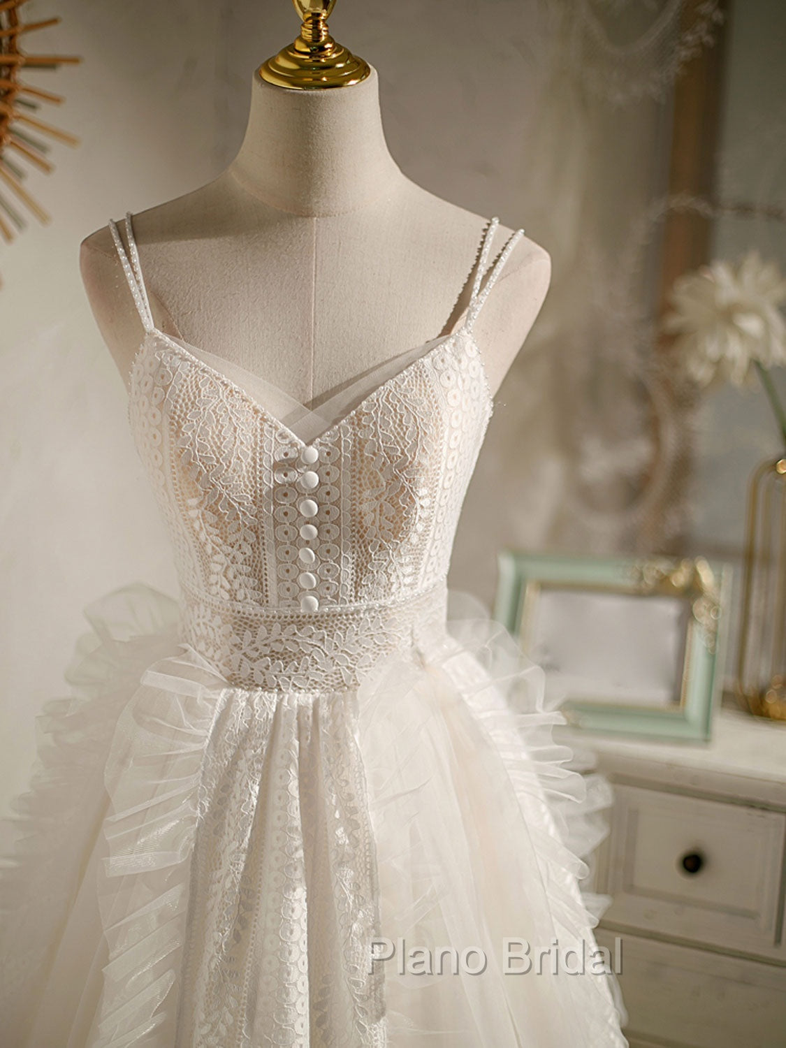 Cute Light Champagne Lace Tulle Short Formal Prom Dresses, Puffy Homecoming Dresses