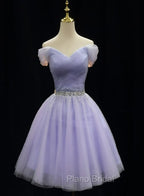 Cute Light Purple Beaded Tulle Homecoming Dresses, Short Formal Prom Dresses Formal Dresses