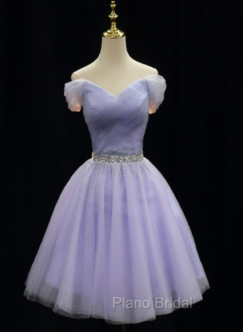 Cute Light Purple Beaded Tulle Homecoming Dresses, Short Formal Prom Dresses Formal Dresses