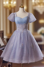 Cute Light Purple Short Sleeves Homecoming Dresses, Light Purple Party Dresses