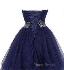 Cute Navy Blue Sweetheart Beaded Homecoming Dresses, Short Formal Prom Dresses