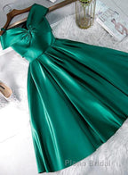 Cute Off Shoulder Green Satin Short Formal Prom Dresses, Off the Shoulder Green Homecoming Dresses, Green Formal Evening Dresses