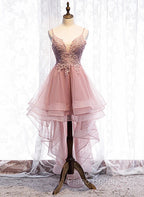 Cute Pink High Low Tulle with Lace Formal Prom Dresses High Low Homecoming Dresses Formal Prom Dresses shops