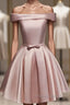 Cute Pink Satin Off Shoulder Knee Length Formal Dresses, Lovely Formal Prom Dresses