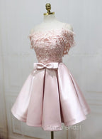 Cute Pink Satin Short Formal Prom Dresses , Lovely Party Dresses