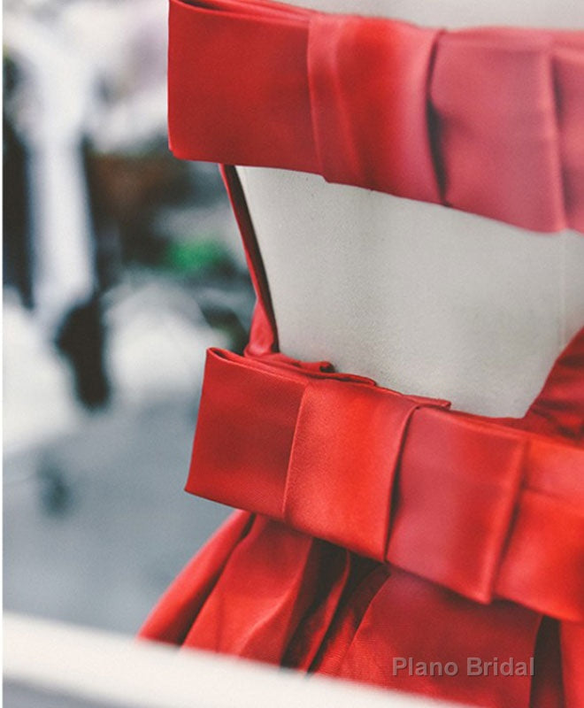 Cute Red A Line Satin Short Prom Dress, Backless Red Homecoming Dresses Secondary image