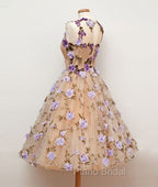 Cute Round Champagne Short Formal Prom Dresses, Champagne Homecoming Dresses