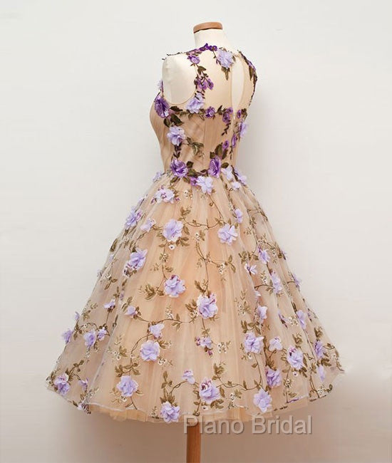 Cute Round Champagne Short Formal Prom Dresses, Champagne Homecoming Dresses