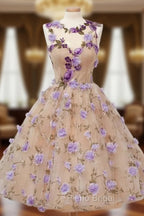 Cute Round Champagne Short Formal Prom Dresses, Champagne Homecoming Dresses