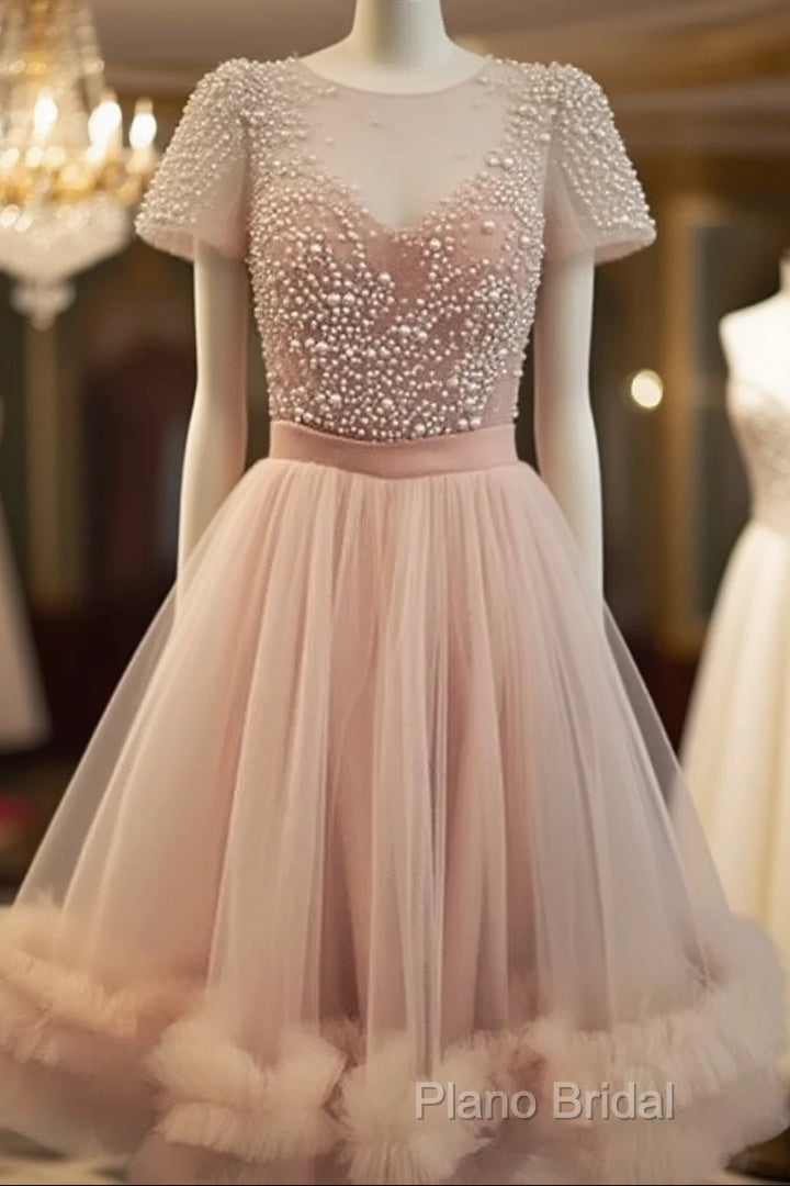 Cute Round Neck Tulle Short Formal Prom Dresses, Cute Homecoming Dresses Main image