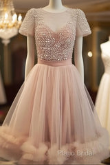 Cute Round Neck Tulle Short Formal Prom Dresses, Cute Homecoming Dresses