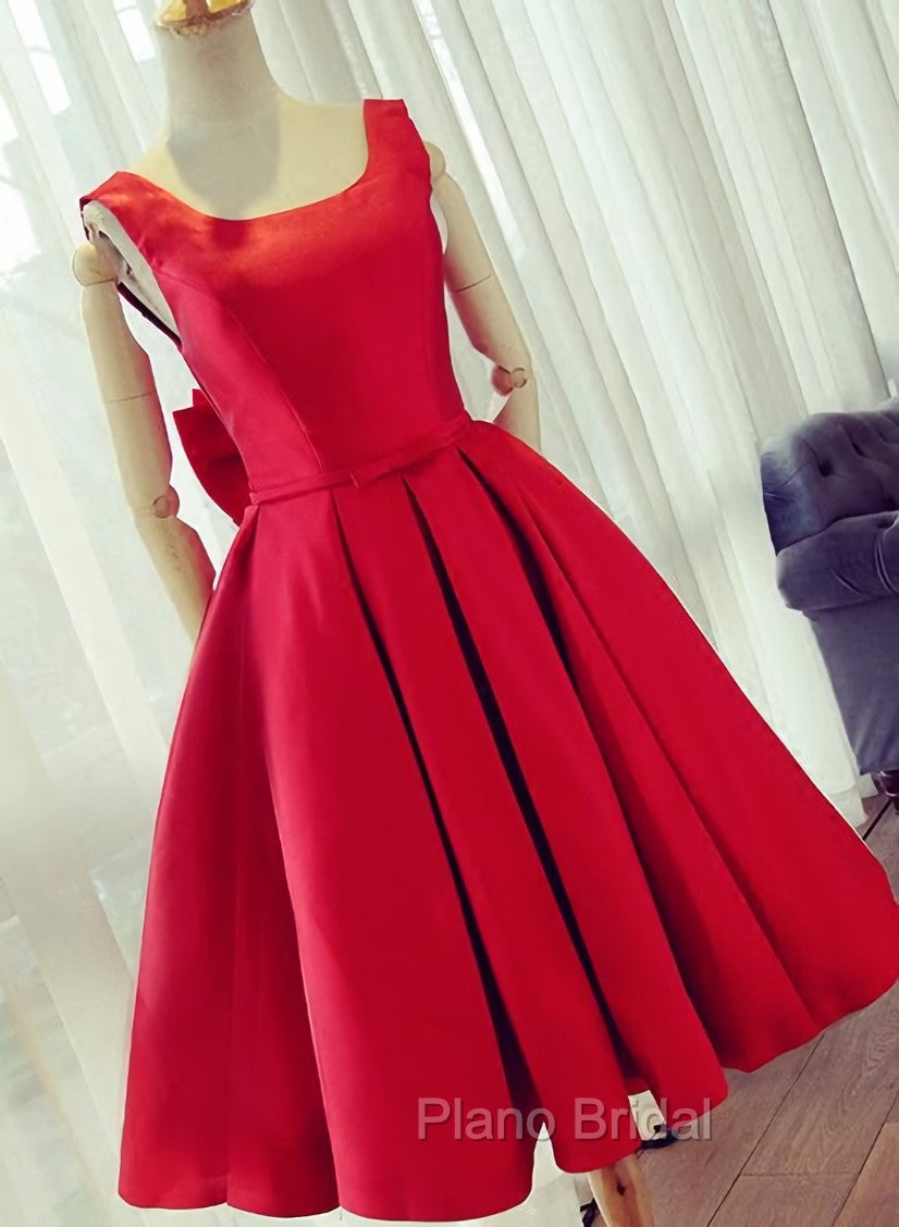 Cute Satin Bow Back Party Dresses, Red Short Homecoming Dresses Main image