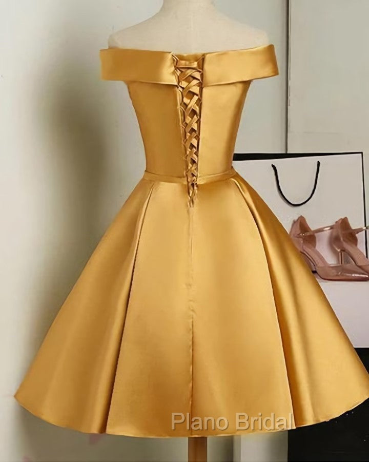 Cute Satin Knee Length Off Shoulder Homecoming Dresses, Formal Prom Dresses Secondary image
