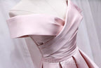Cute Satin Pink Sweetheart Off Shoulder Knee Length Party Dresses, Short Formal Prom Dresses