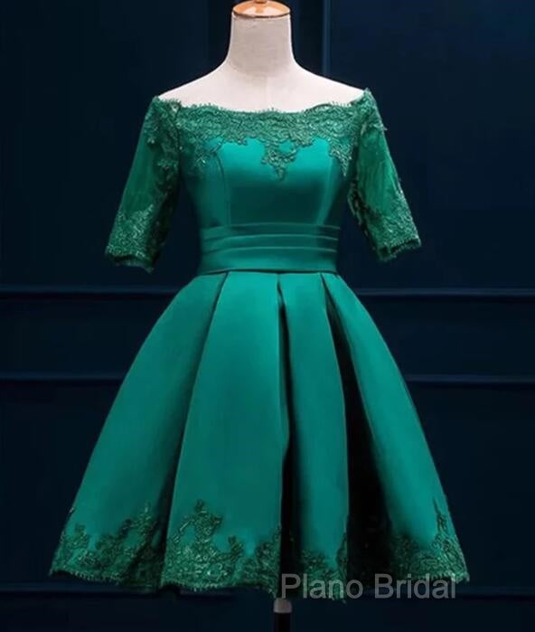 Cute Short Sleeves Satin Knee Length Party Dresses, Short Homecoming Dresses Secondary image