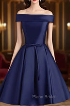 Cute Simple Short Satin Party Dresses , Off Shoulder Formal Prom Dresses