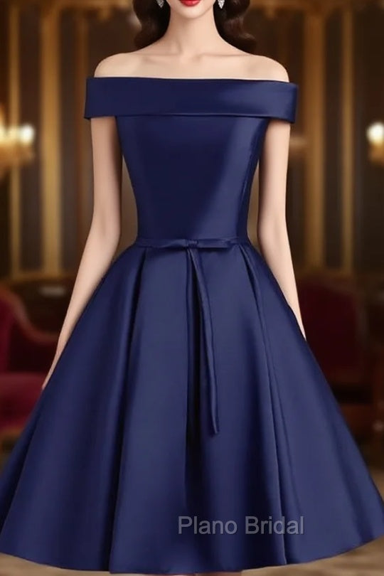 Cute Simple Short Satin Party Dresses , Off Shoulder Formal Prom Dresses