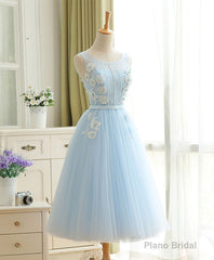 Cute Sky Blue Lace Tulle Short Prom Dress, Homecoming Dress