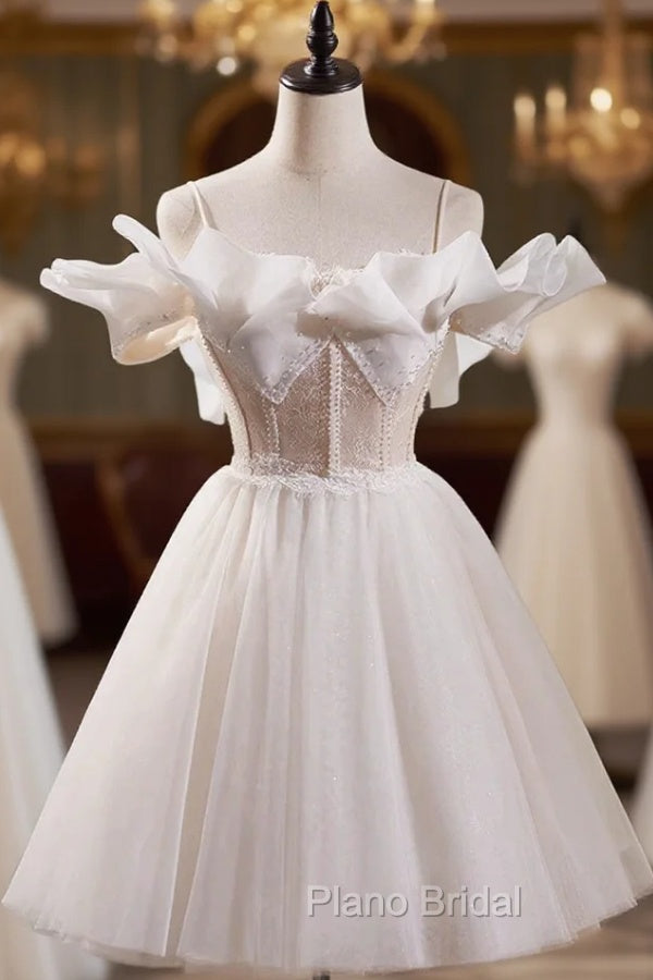 Cute Spaghetti Strap Tulle Lace Homecoming Dresses, Off Shoulder Short Formal Prom Dresses
