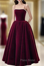 Cute Spaghetti Straps Velvet Short Formal Prom Dresses, A-Line Homecoming Party Dresses