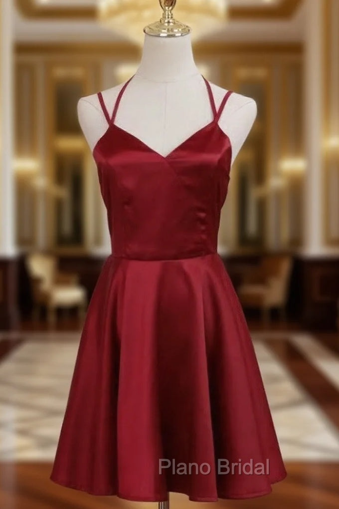 Cute Straps Dark Red Mini Party Dresses, Dark Red Short Homecoming Dresses Main image