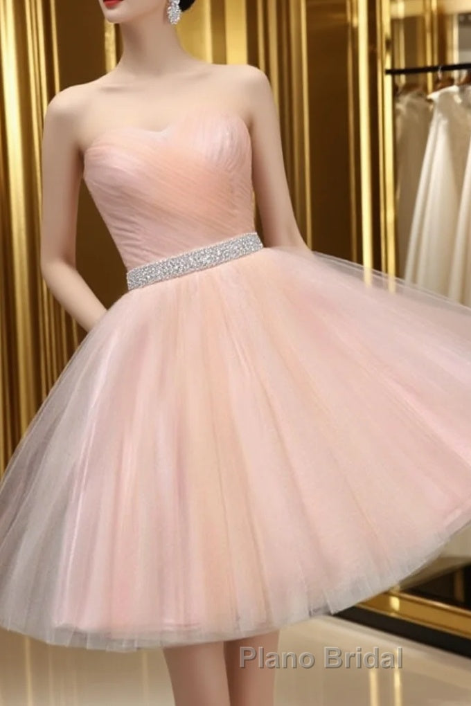 Cute Sweetheart Neck Backless Pink Short Formal Prom Dresses, Backless Pink Homecoming Dresses, Pink Formal Evening Graduation Dresses