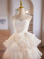 Cute Sweetheart Neck Organza White Formal Prom Dresses, White Homecoming Dresses