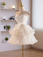Cute Sweetheart Neck Organza White Formal Prom Dresses, White Homecoming Dresses