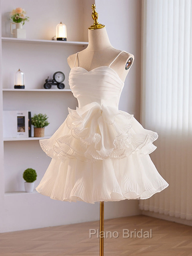 Cute Sweetheart Neck Organza White Formal Prom Dresses, White Homecoming Dresses