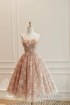 Cute Tulle Flower Short Formal Prom Dresses, Beautiful Off The Shoulder A-Line Evening Party Dresses