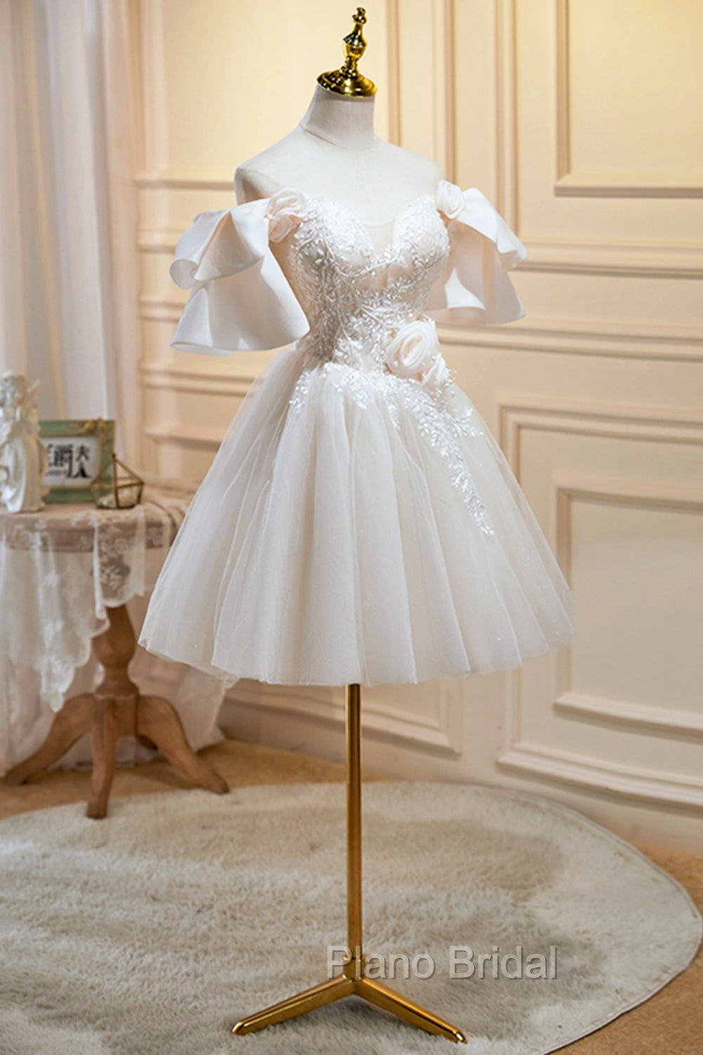 Cute Tulle Lace Homecoming Dresses, Off Shoulder Short Formal Prom Dresses