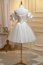 Cute Tulle Lace Homecoming Dresses, Off Shoulder Short Formal Prom Dresses