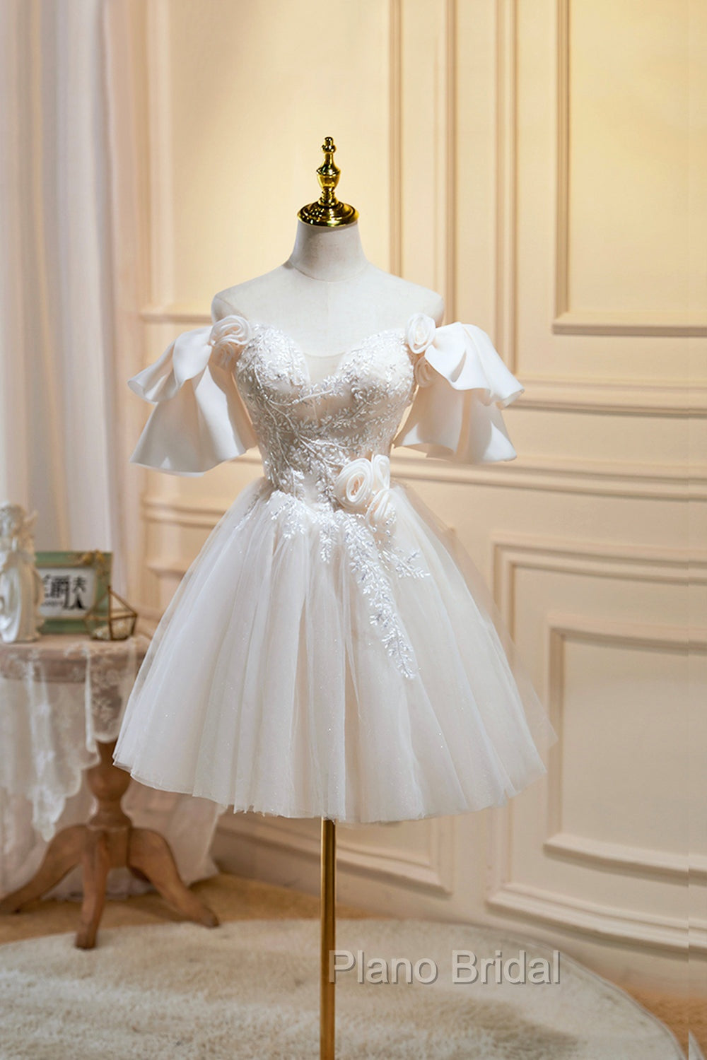 Cute Tulle Lace Homecoming Dresses, Off Shoulder Short Formal Prom Dresses