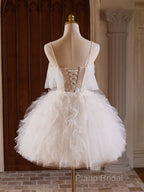 Cute Tulle Lace Light Champagne Short Formal Prom Dresses, Cut Homecoming Dresses