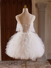 Cute Tulle Lace Light Champagne Short Formal Prom Dresses, Cut Homecoming Dresses