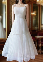 Cute Tulle Scoop Spaghetti Straps Homecoming Dresses, Short Formal Prom Dresses