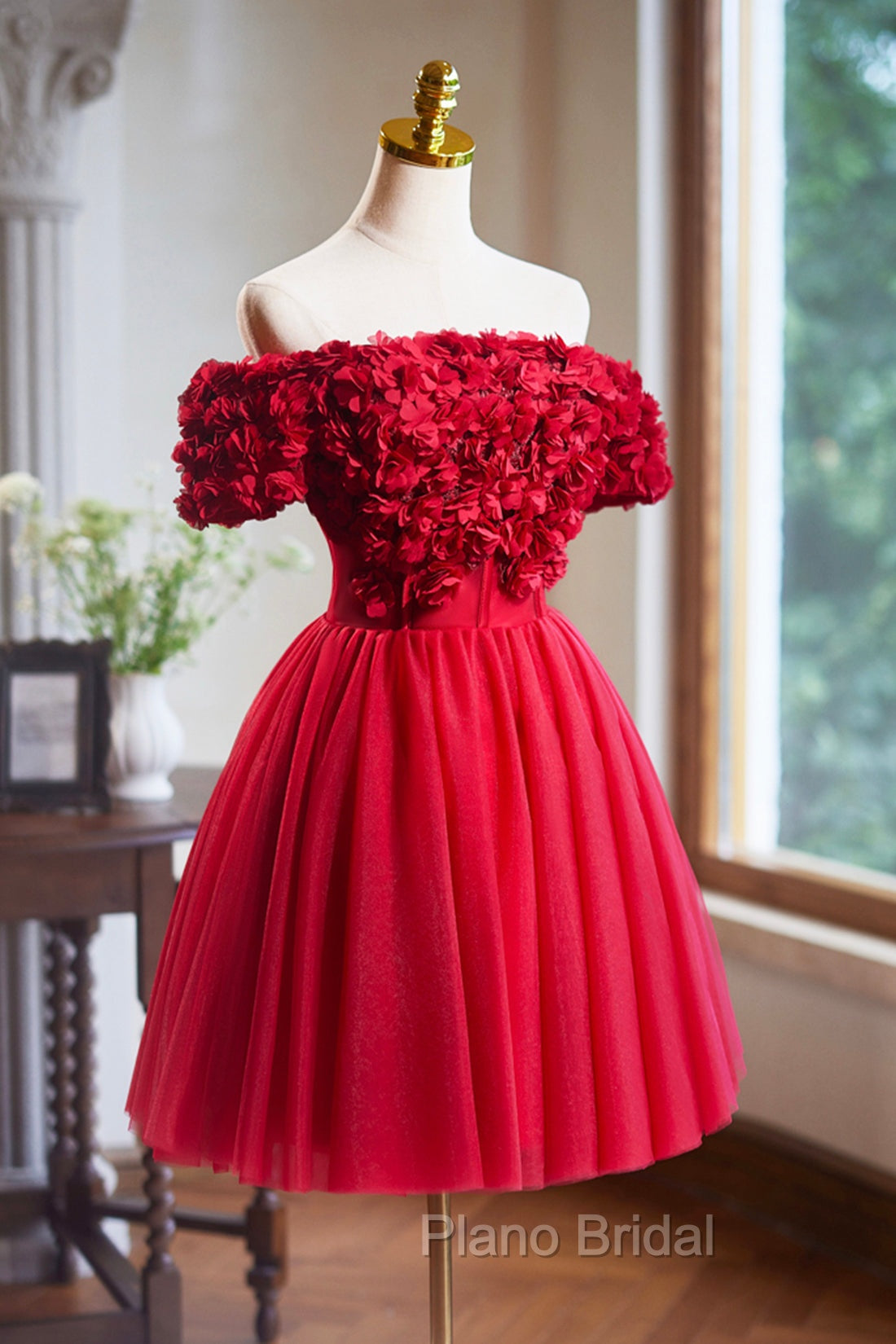 Cute Tulle Short Formal Prom Dresses with Appliques, Red A-Line Homecoming Party Dresses