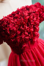 Cute Tulle Short Formal Prom Dresses with Appliques, Red A-Line Homecoming Party Dresses