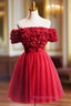 Cute Tulle Short Formal Prom Dresses with Appliques, Red A-Line Homecoming Party Dresses