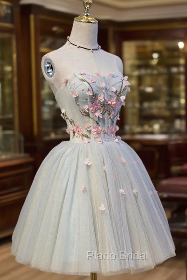 Cute Tulle Short Formal Prom Dresses with Lace, A-Line Homecoming Party Dresses