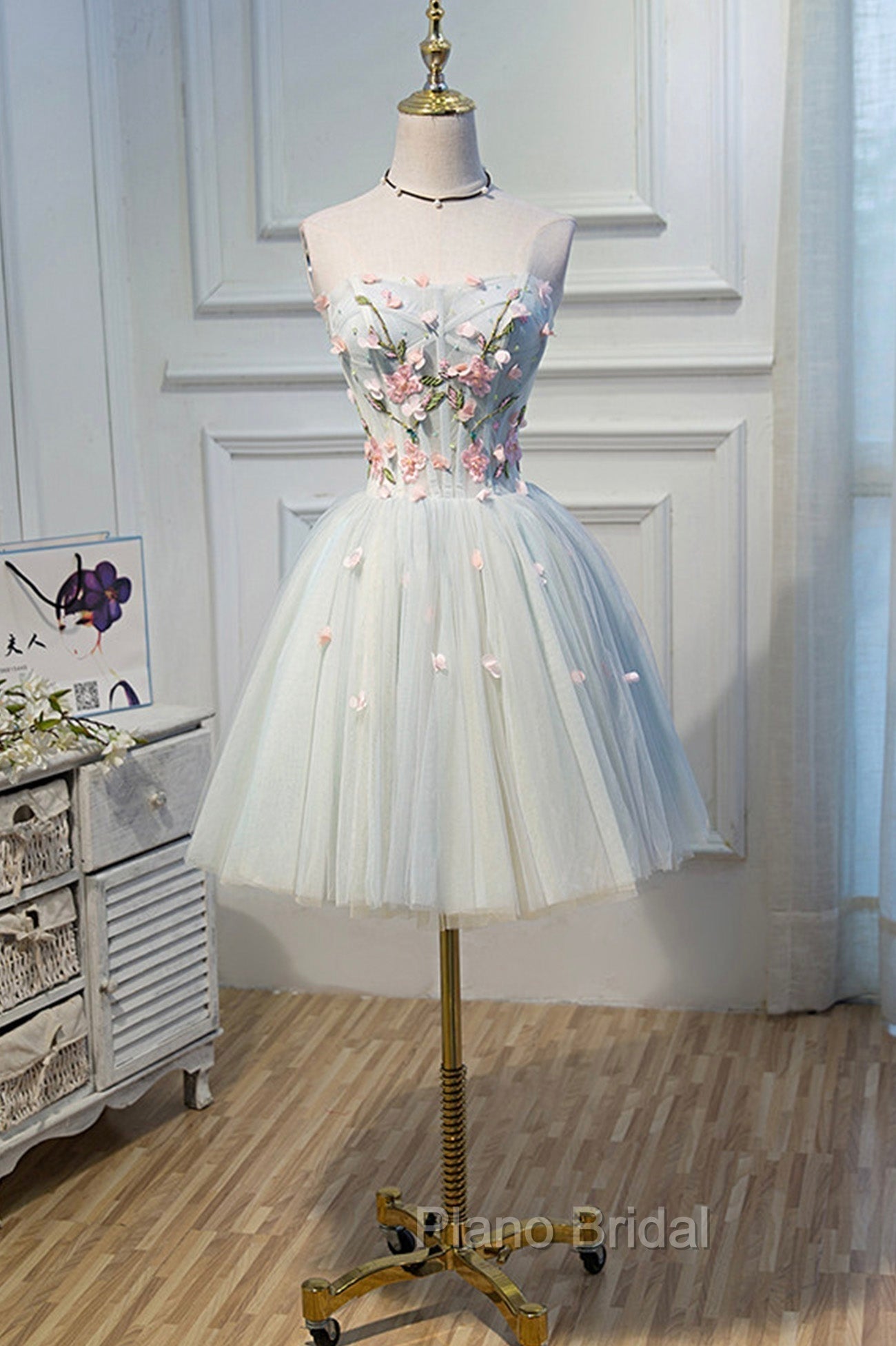 Cute Tulle Short Formal Prom Dresses with Lace, A-Line Homecoming Party Dresses Main image