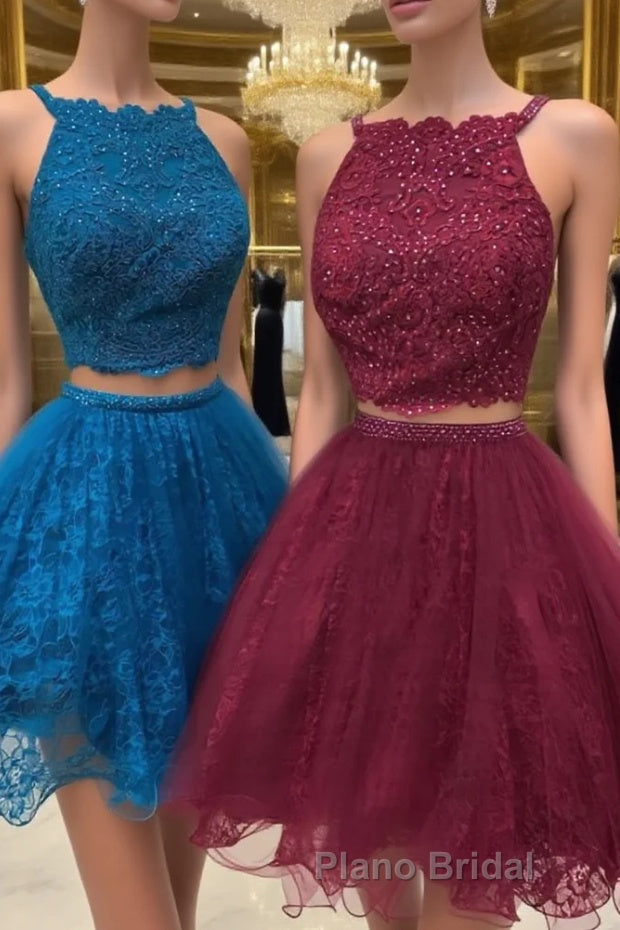 Cute two pieces lace tulle beads short Formal Prom dress, lace homecoming dress Main image