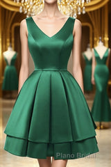 Cute V Neck and V Back Layered Green Short Formal Prom Dress, Short Green Homecoming Dress, Green Formal Evening Dress