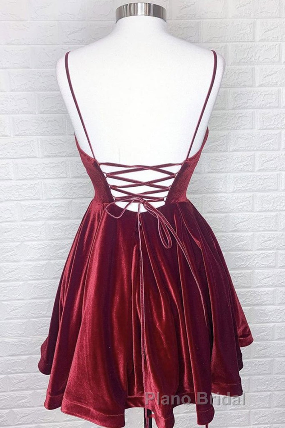 Cute V Neck Backless Burgundy Velvet Short Formal Prom Homecoming Dress, Backless Maroon Formal Graduation Evening Dress