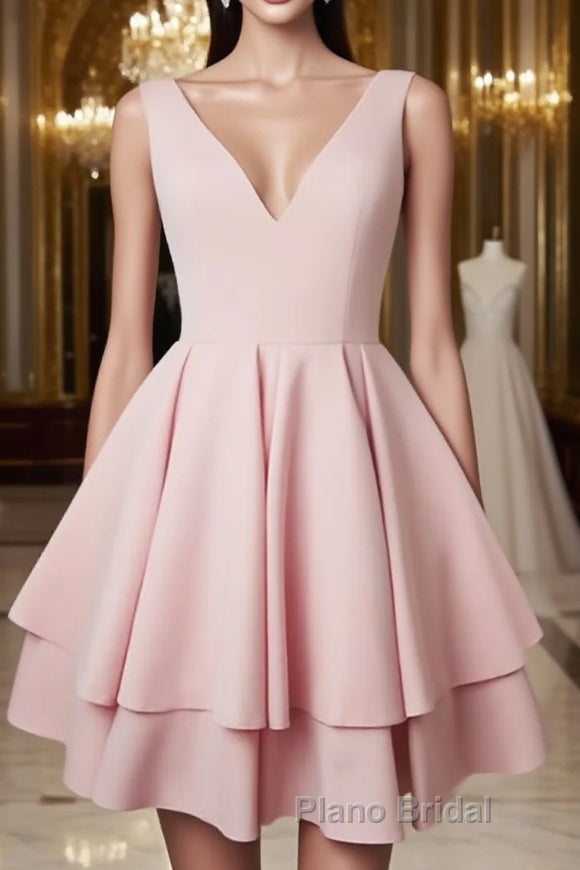 Cute v neck pink short Formal Prom dress. pink homecoming dress