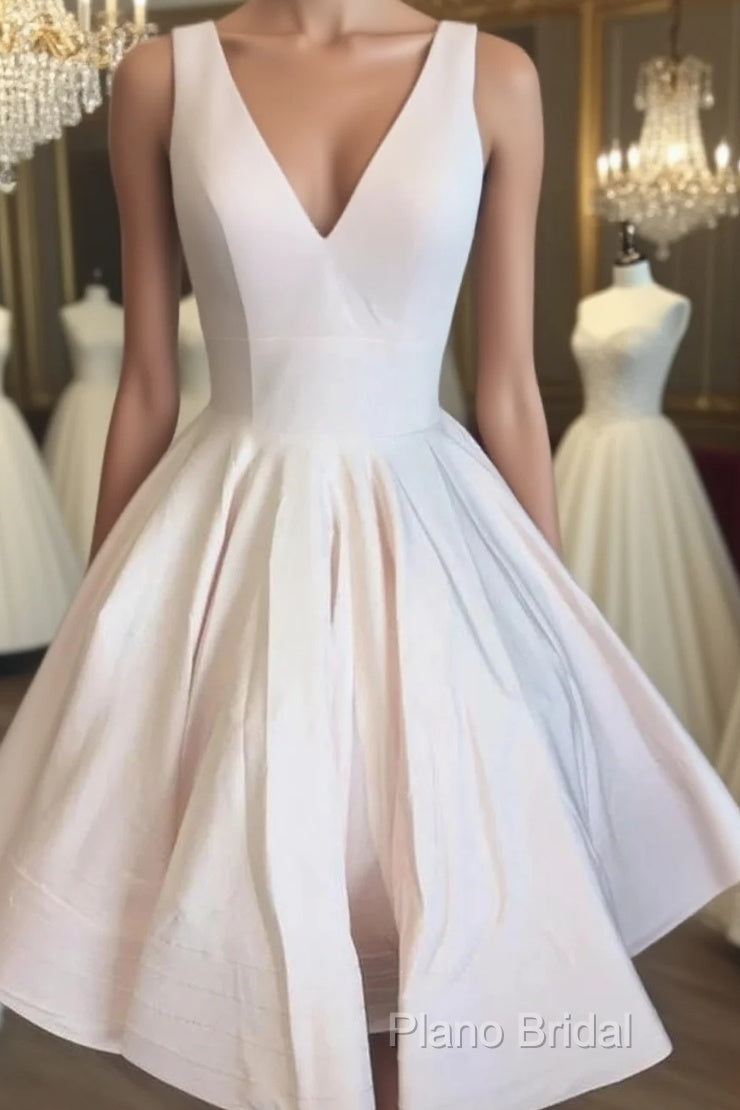 Cute V Neck Satin Short Homecoming Dresses Main image