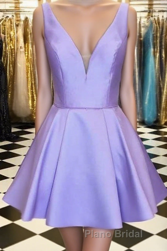 Cute V Neck Satin Short Formal Prom Dress, V Neck Homecoming Dress, Formal Evening Dress