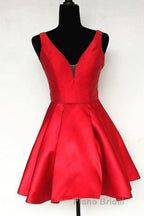 Cute V Neck Satin Short Formal Prom Dress, V Neck Homecoming Dress, Formal Evening Dress